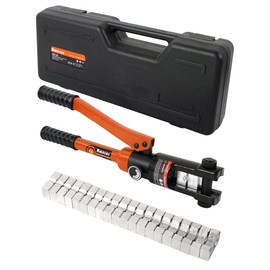 AMZCNC 12 Ton Hydraulic Cable Lug Crimper Hydraulic Wire Crimper Battery Lug Terminal Cable Crimping Tool with (10 AWG to 250 MCM)10 Pairs of Dies