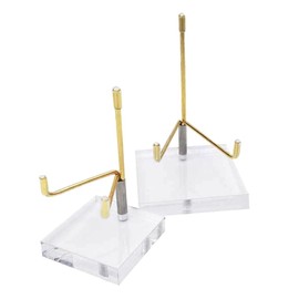 beiyaiey 2 Pcs Adjustable Metal Arm Display Stand Easel with Clear Acrylic Base for Gemstones Crystal Mineral Plates Easy to Use
