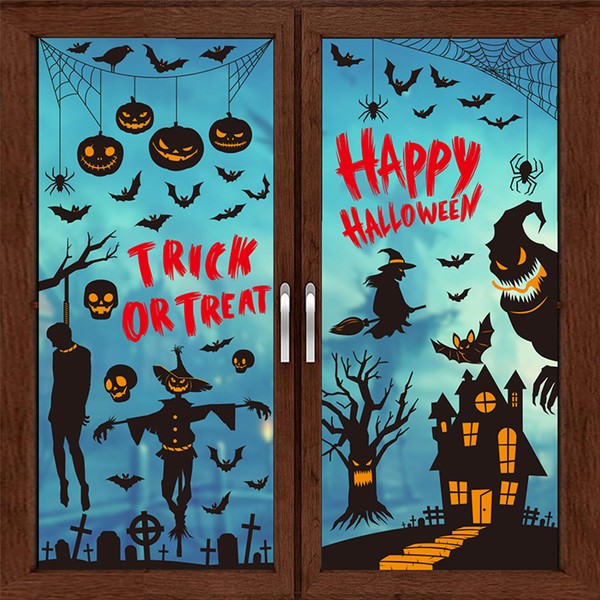 Halloween Window Clings - Halloween Window Decorations Pumpkin Spider Bats