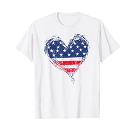 American Flag Heart Patriotic Stars And Stripes 4th of July T-Shirt