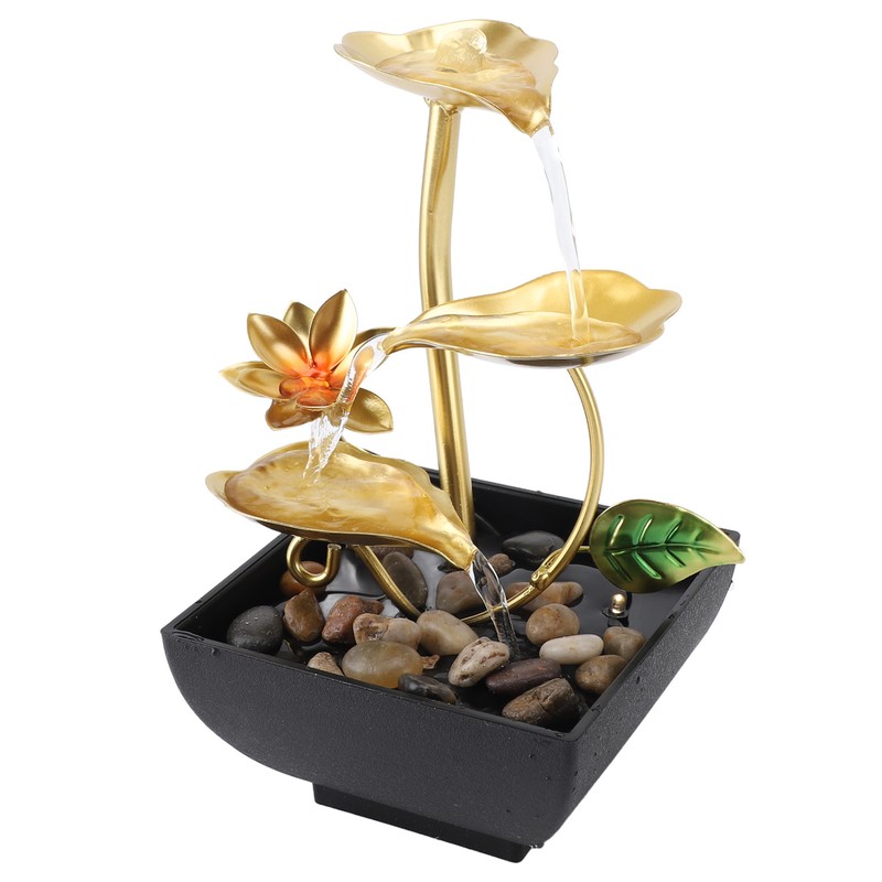 Tabletop Waterfall Fountain 3 Tier Lotus Leaf LED Light Circulating