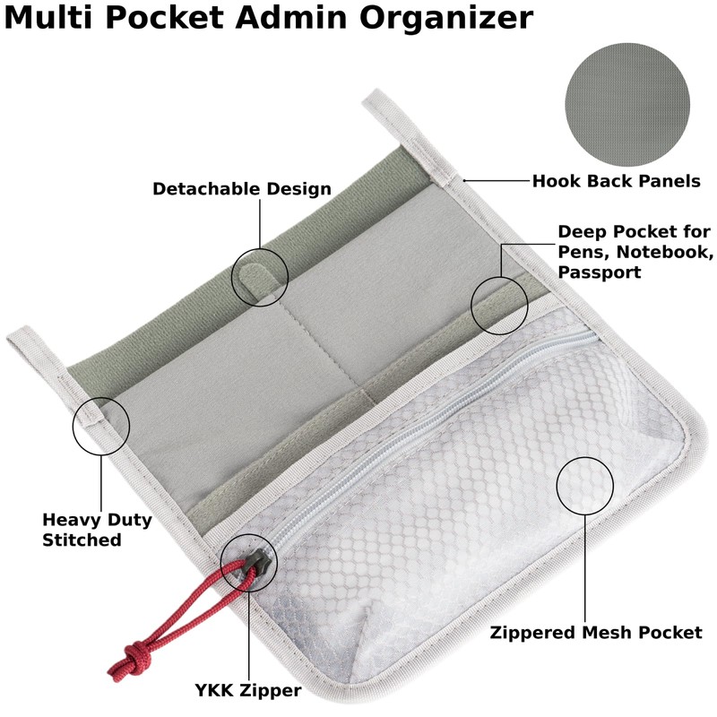 Multi Pocket Admin Organizer for Backpack, Hook and Loop Pouch