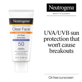 Neutrogena Clear Face Sunscreen Lotion for Acne-Prone Skin, Broad Spectrum SPF 50 Facial Sunscreen for Oily Skin, Oil-, Fragrance- & Oxybenzone-Free Water Resistant Sunscreen, 3 fl. oz