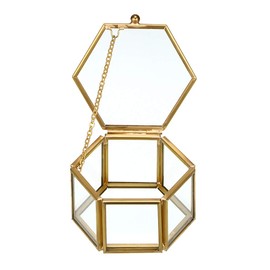 Hipiwe Glass Vintage Jewelry Box - Golden Geometric Jewelry Display Organizer Keepsake Box Case Home Decorative Box for Storage Trinket Ring Earring Chest (Small)
