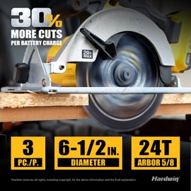 Hardwin 6 1/2 Inch Framing Circular Saw Blade-3Pack, 24T ATB Carbide Teeth, Lightweight for Cordless Saws. Super Thin Kerf for Cutting Wood, Plywood, MDF, OSB, Hardwood, Softwood & More.