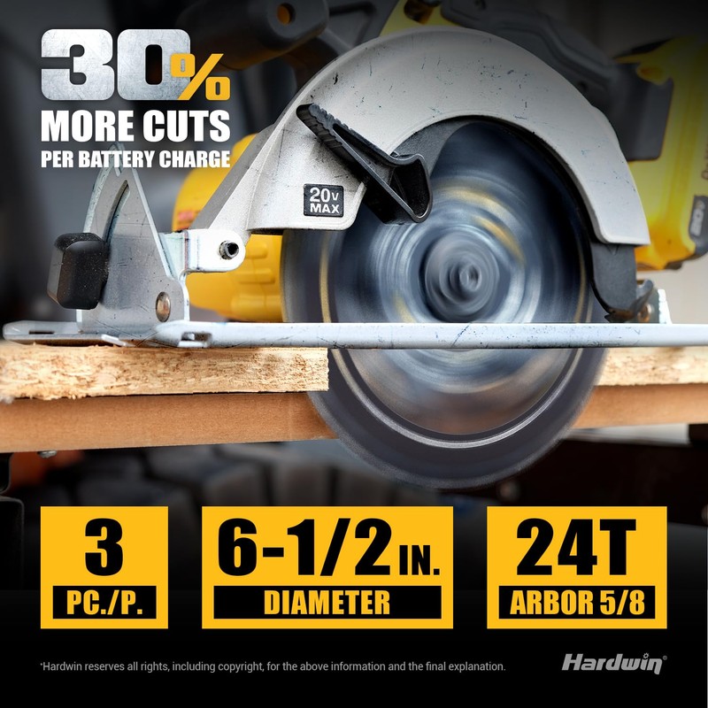 Hardwin 6 1/2 Inch Framing Circular Saw Blade-3Pack, 24T ATB