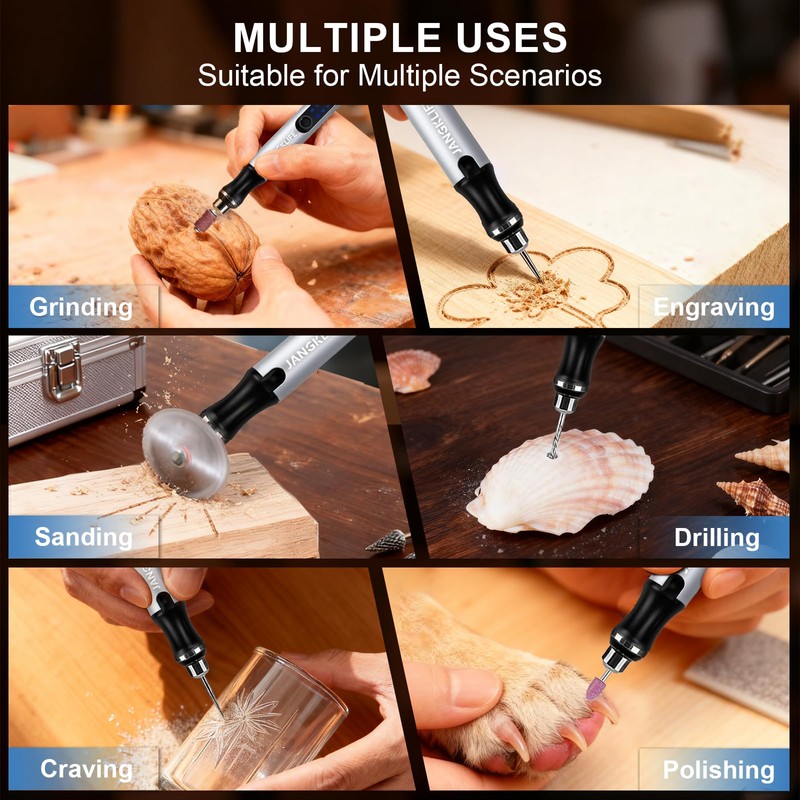 JANGKLIFE USB Rechargeable Engraving Pen with 42 Bits, Mini Rotary