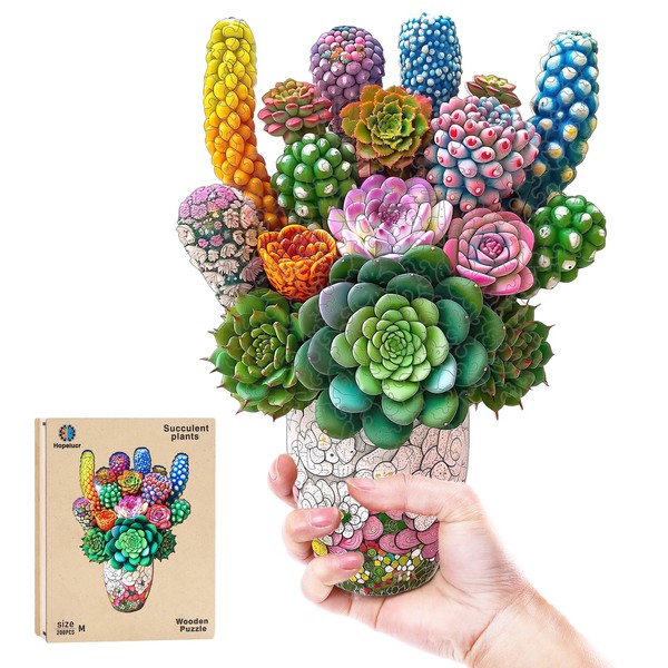 Unique Wooden Puzzles for Adults, 200 Pieces Potted Succulent Puzzle,