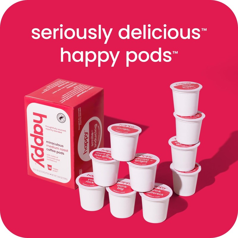 happy coffee medium roast coffee pods, 60 count, notes of