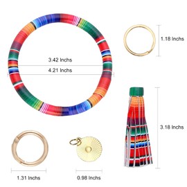 Weixiltc Wristlet Keychain Leather Tassel Bracelet Holder Large Circle Key For Women Girl (Rainbow Stripe)