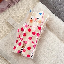 Pink Animal Shape Design Cute Hair Claws 4.2" Hair Accessories Plastic for Girls Pink Kit Large Hair Clip, Rose Dot Cat