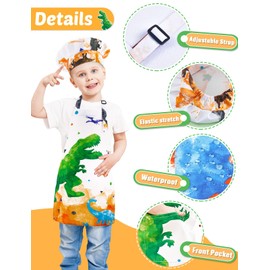 WERNNSAI Kids Aprons and Chef Hat Set Boys Art Aprons Set Child Painting Art Smock Cooking Gardening Painting Smock with Pocket Paint Smock Child Artist Costume Chef Costume Kids Dinosaur Chef Outfit