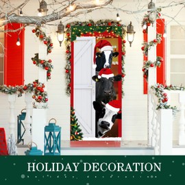 Door Cover Decoration Funny Christmas In July Animals Door Banner Cute Classroom Door Window Cover Christmas Door Decorations Decorative Door Covers for Front Door Holiday Background Decor (Cow)