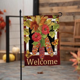 Evergreen Flag Fall Corn Garden Flag, Welcome Fall Garden Flags 12x18 Double Sided, Small Garden Flags for Outside, Fall Decorations for Home, Porch, Yard