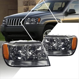 PM PERFORMOTOR Headlights Assembly Compatible with 99-04 Jeep Grand Cherokee WJ, Pair of Headlamps with Amber Corner