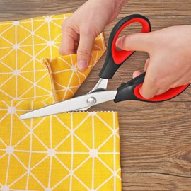 Asdirne Left Pinking Scissors, Professional Zig Zag Scissors, Pinking Shears with Rubber Grips and Ultra-Sharp Blade, Great for Many Kinds of Fabrics, 24cm, Red/Black