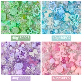 Guyode 8 Pack Pendant Set with Flowers, Butterflies and Hearts, Colourful Acrylic Beads Set, Various Charms for Bracelets, Acrylic Beads, Beautiful for Bracelets, Necklaces, Aesthetics, DIY Jewellery