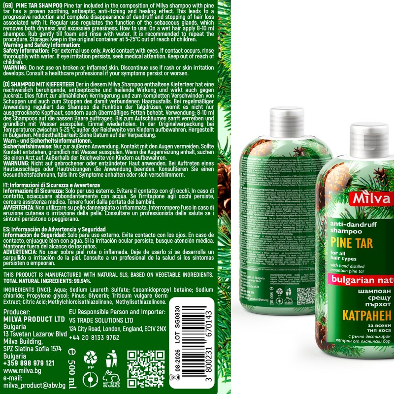 MILVA, Shampoo Tar, 500 ml.