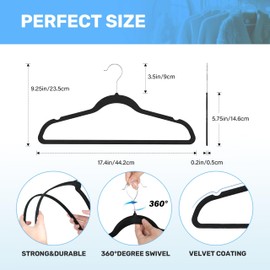 Simple Deluxe Velvet Hangers 70 Pack, Heavy Duty Non-Slip Suit Hangers with Shoulder Notches and 360° Swivel Hooks, Black