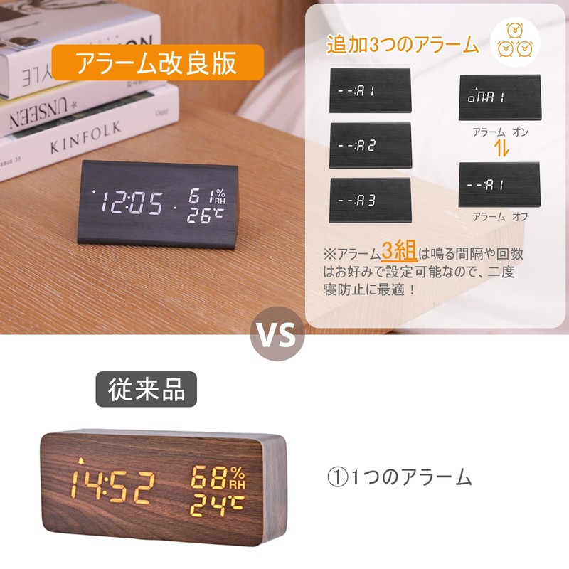 Electime Digital Alarm Clock, Table Clock, LED Time Display, 3