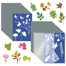 FKWKUW Pack of 32 Cyanotype Paper, Sun Printing Paper, Photosensitive Sun Printing Kit with Acrylic Film for DIY Craft Projects