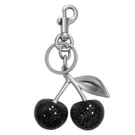 ELLESORA Cherry Bag Charm Keychains for Women - Glitter Cherry & Metal Accessories Charms for Purses, Bags and Handbags, Black & Matte Silver