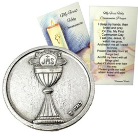 Westmon Works First Communion Token Set Italian Metal Pocket Prayer Trinket with Holy Card