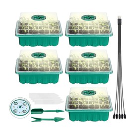 5PCS Plant Germination Starter Tray With Grow Lights for Planting 60 Plant Cells Organic Plant Starter Kit with 5 Labels 2 Transplanting Tool