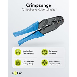 goobay 11790 Crimpzange für isolierte Kabelschuhe von 0,5 - 6,0 mm² Quetschzange mit Ratschenfunktion & Zwangssperre Kabelschuh Presszange Blau
