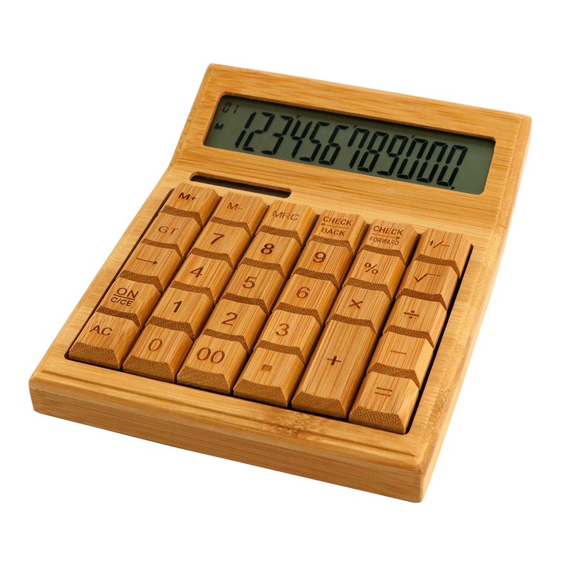 Multifunctional Bamboo Electronic Calculator Counter 12 Digits Solar & Battery
