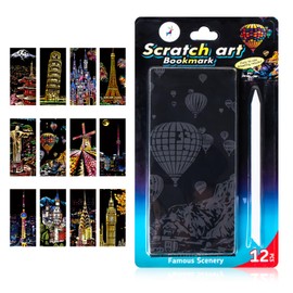 12PCS Scratch Art Paper City Series Night Landmarks Rainbow Scratch Paper with Scratching Tool Night View Engraving DIY Art Craft Kit Scratch Art for Kids Adults -8.6 X 4.7 Inches