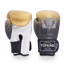 Top King Super Star Breathable Leather Gloves Muay Thai Boxing Gloves for Training or Sparring - Gold, 16oz
