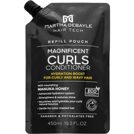 MARTHA DEBAYLE Acondicionador REFILL POUCH MAGNIFICENT CURLS. Boost de hidratación para pelo chino y ondulado. Con miel de manuka nutritiva. Sin parabenos y ftalatos. 450 ml