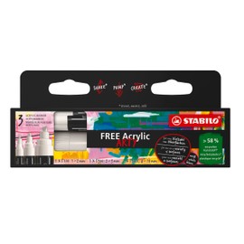 Acrylic Marker - STABILO Free Acrylic - Pack of 3 - White - 3 Different Tips