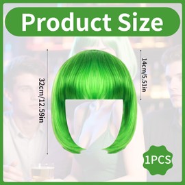 Short Bob Wig Cabaret Medium Length Bob with Fringe Wig Green Women's Short Hair Bob Style Cosplay Party Hairpiece Neon Look One Size 1 Piece