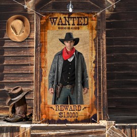 West Wanted Photo Prop, Large Wanted Poster Photo Prop Fun Wanted Photo Booth Prop Selfie Frame Western Cowboy Party Decorations for Wild Western Rustic Party Supplies