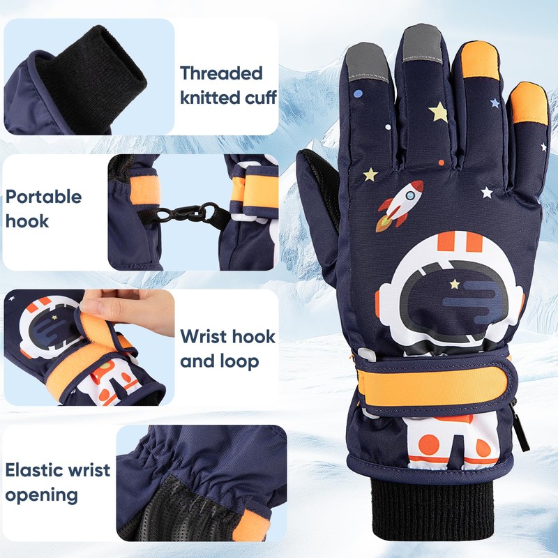 OMECHY Kids Ski Snow Gloves Waterproof Winter Cold Weather Windproof