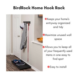 BIRDROCK HOME Dual Hook Coat Rack | 4 Dual Hooks | Wall Mounted Hat Key Rack Rail | Satin Nickel Hooks | Black Pine Bathroom Rail