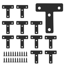 Rierdge 12 Pcs 1.96" x 1.96" T-Shape Flat Corner Brace Brackets, Mending Repair Plates Corner Brackets with Screws, Black
