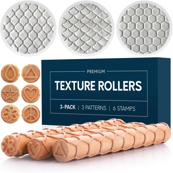 Byllstore Extra Large Clay Texture Rollers with Pottery Stamps |