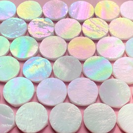 ILLUCKAI 3/4" Round Iridescent Stained Glass Mosaic Tiles for Crafts, 280g 125pcs Circle Mosaic Glass Pieces, Mosaic Kit Supplies for Home Decor(Iridescent White)