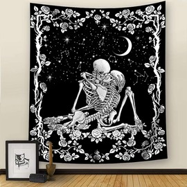 Qanye Tarot Skeleton Wall Hanging Tapestry, Tapestry Skull Tapestry, Tapestry with Skull Motif for Living Room Bedroom Dorm Decoration