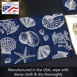 Cala Home St. Tropez Shells Decorative Hardboard Cork Back Tabletop Placemats 4 Pack Manufactured in The USA Heat Tolerant and Easily Wipes Clean