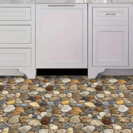 IOHEFY 10PCS 12x12 Inch Peel and Stick Floor Tiles Self Adhesive Vinyl Flooring Tile Natural River Stone Stickers Removable Wall Decals Kitchen Bathroom Laundry Porch Garden DIY Home Decoration