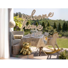 Welcome Home - Palloncino in pellicola XXL color crema satinato, circa 260 x 55 cm, decorazione di benvenuto per ritorno a casa, nascita, baby shower, inaugurazione della casa, gonfiaggio ad aria