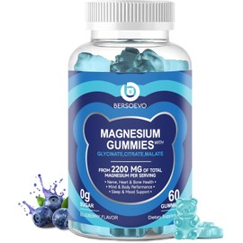 Magnesium Glycinate Gummies 2200mg – High Absorption with Citrate & Malate – Sleep & Relaxation Support for Adults & Kids – Sugar-Free, Vegan, Blueberry Flavor, 60 Count