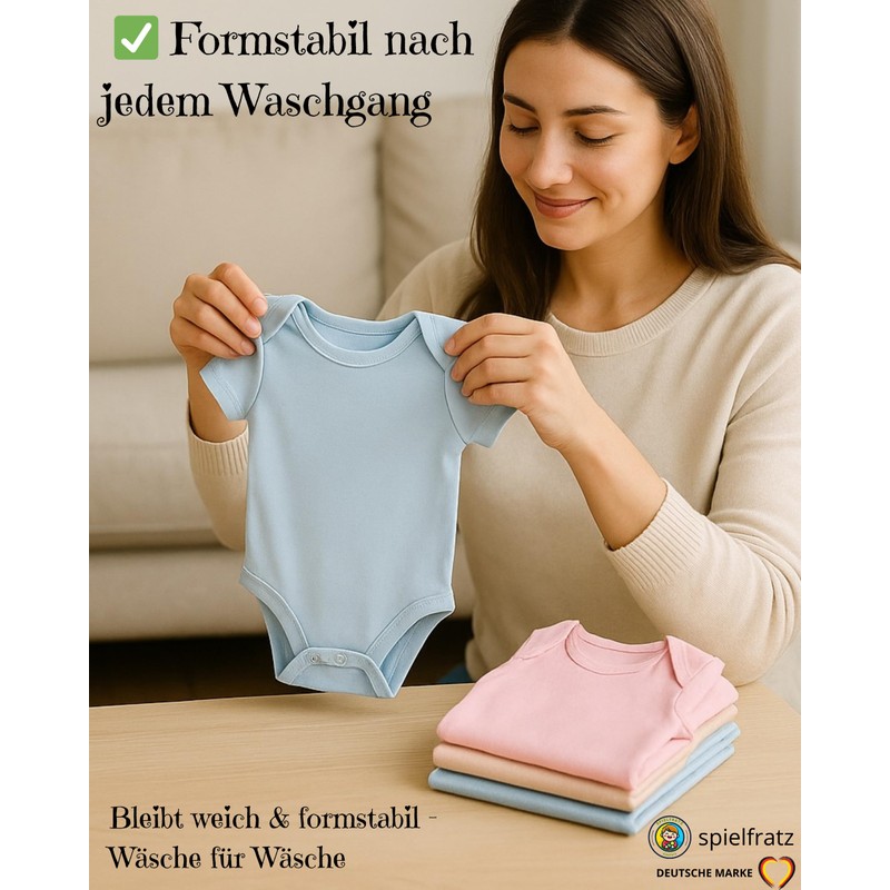 spielfratz Baby Bodysuit Short Sleeve 0-3/3-6 Months, Blue, Pink, Beige