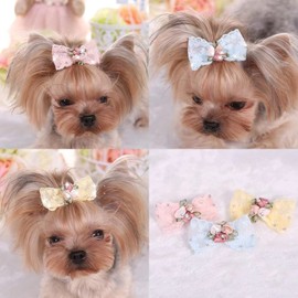 WEILFYONK Pet Hair Accessories Dog Cat Elastic Hair Bows Multi Color Pet Accessories Cute Fashion Dog Hair Clips for Small Dogs Medium Dogs Celebration Party (6cm3pcs)