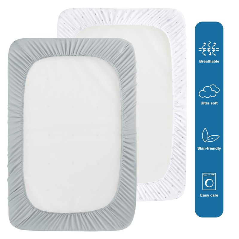 Travel Cot Sheets 95x65cm Fitted, Soft, Breathable & Easy Care,