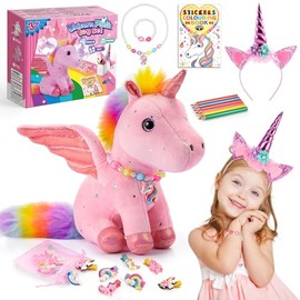 Unicorn Plush Toy Set for Girls, Pink Stuffed Animal with Rainbow Accessories, Coloring Book and Headband, Ages 3+